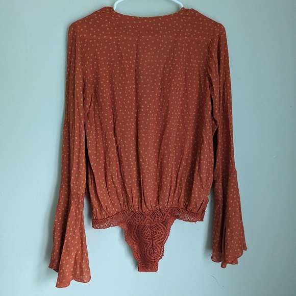 Nwt Free People XS Polka Dot Wrap Long Sleeve Bodysuit - Picture 8 of 10